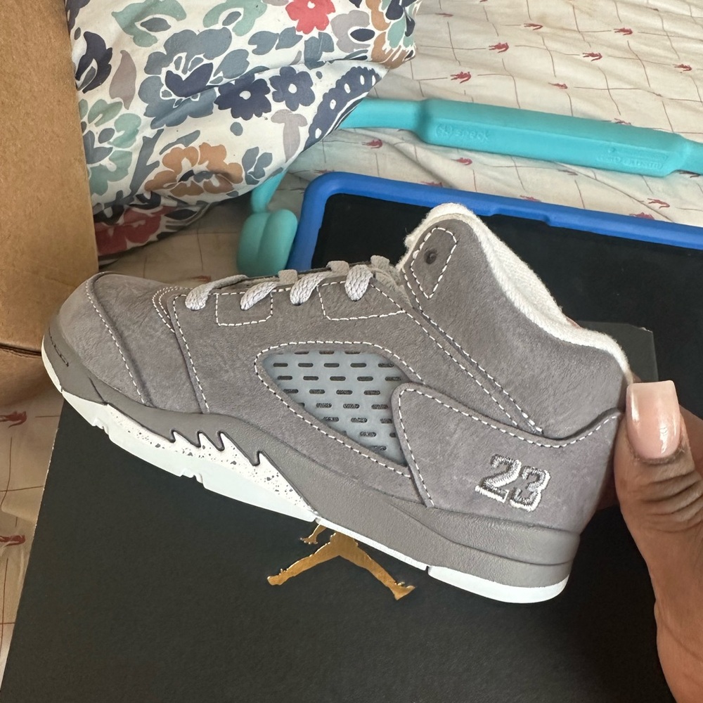 Jordan Kids Gray Suede Sneakers with White Accents